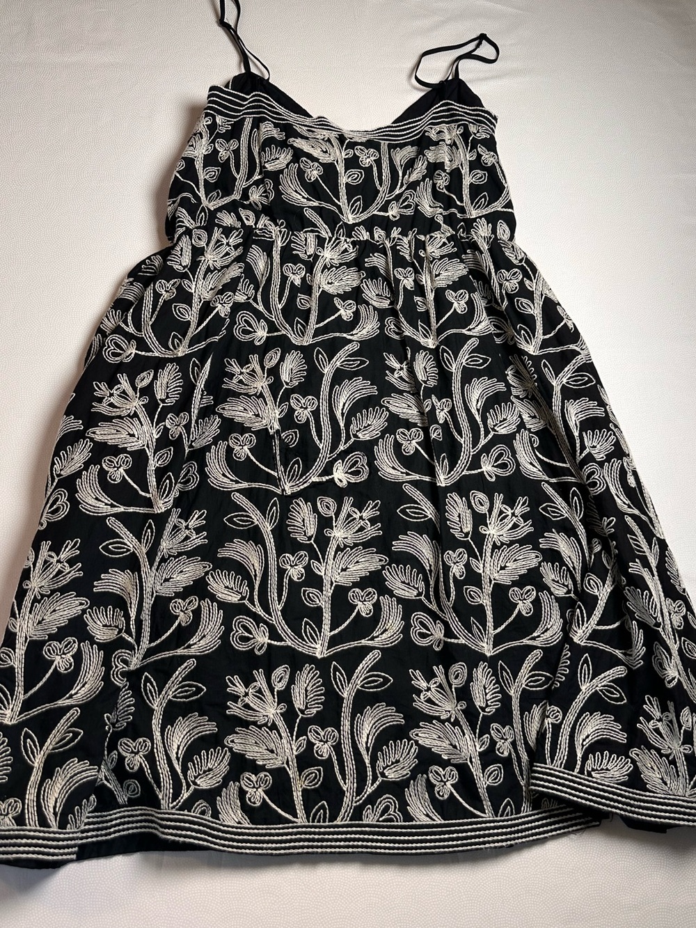 Studio M Petite Black White Embroidered Cotton Sundress SP Tie Waist Boho Sash - Picture 10 of 10